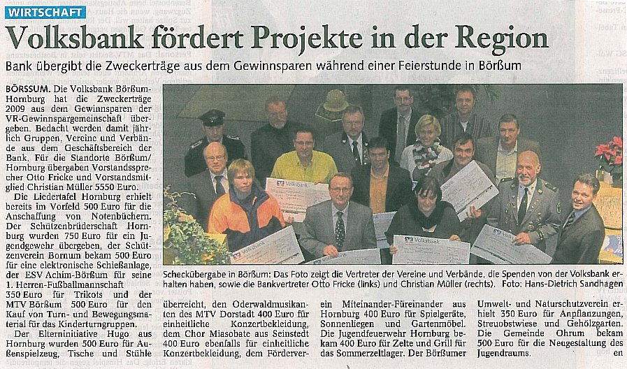 Volksbank fördert Projekte in der Region