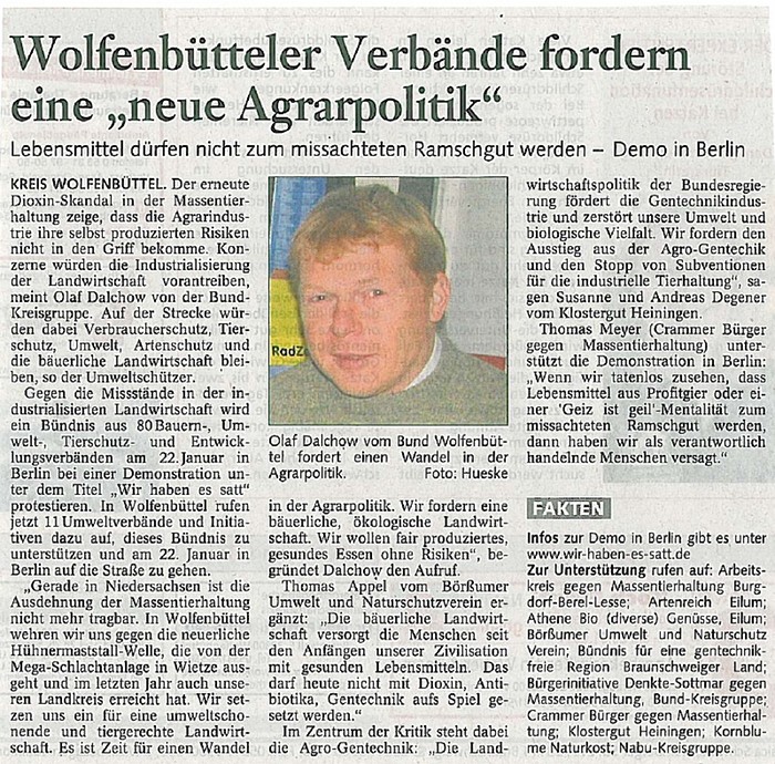 Wolfenbütteler Verbände fordern eine "neue Agrarpolitik"
